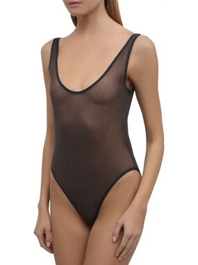 YSL SAINT LAURENT SHEER LOGO MONOGRAM BODYSUIT